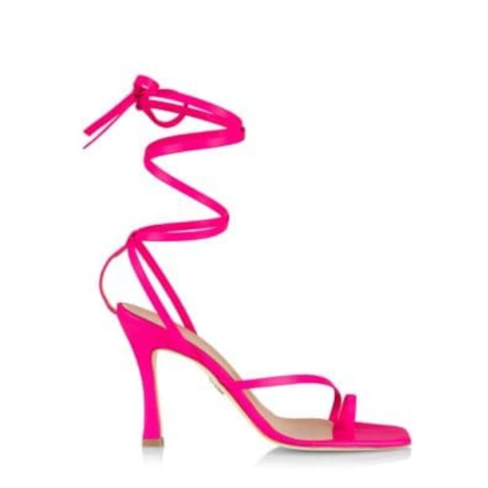 BROTHER VELLIES Womens Pink Bike Square Toe Stiletto Leather Heeled Sandal 9